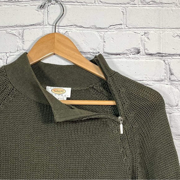 Vintage Talbots Cable Knit Mock Neck Sweater Womens Size Small Green Zip - Picture 5 of 15